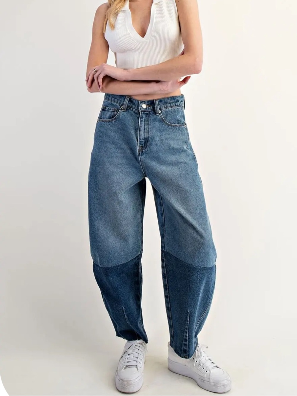 New barrel color block jeans high rise Eesome S M L
